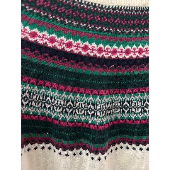 Talbots Cashmere Blend Fair Isle Trim Button Front Cardigan Size Large Petite - Picture 9 of 10